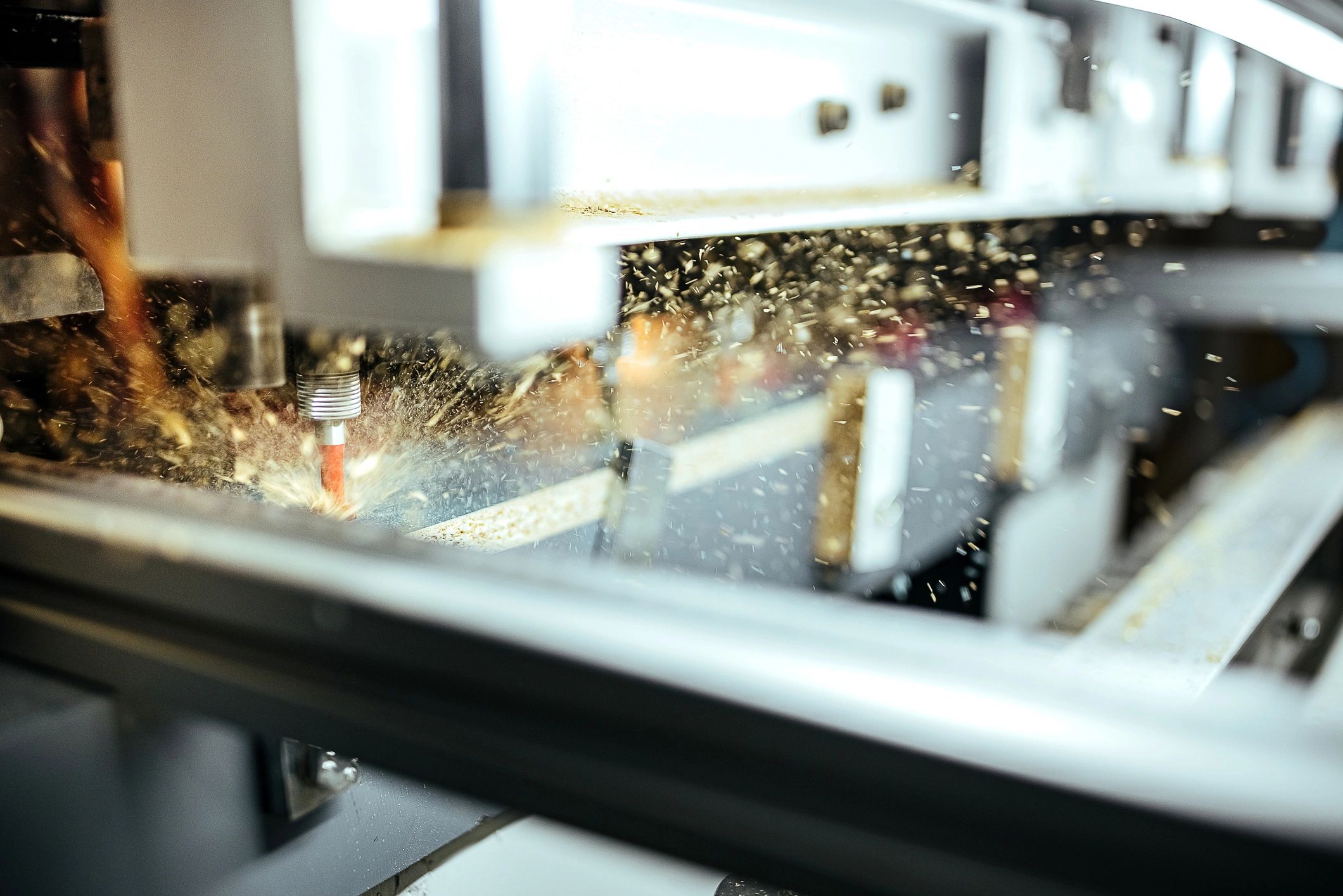 Close-up of carpentry drilling and woodworking detail